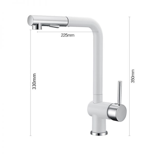 Ausziehbares Sprühgerät Einhebel-Küchenarmatur Weiß & Chrom 3 4 Pull Out Sprayer Single Lever Swivel Kitchen Faucet White Chrome 1