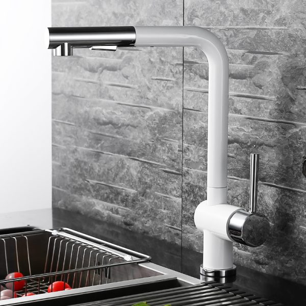 Ausziehbares Sprühgerät Einhebel-Küchenarmatur Weiß & Chrom 1 4 Pull Out Sprayer Single Lever Swivel Kitchen Faucet White Chrome 2