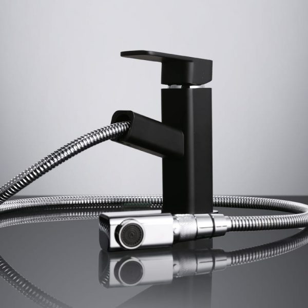 Tippen Sie für Waschbecken schwarz mit ausziehbarem Sprühgerät 3 33 Bathroom Basin Mixer Taps Matte Black With Pull Down Sprayer 2