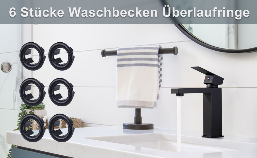 arcora 6 stuecke waschbecken ueberlauf abdeckung universal fuer badezimmer waschbecken schwarz 8