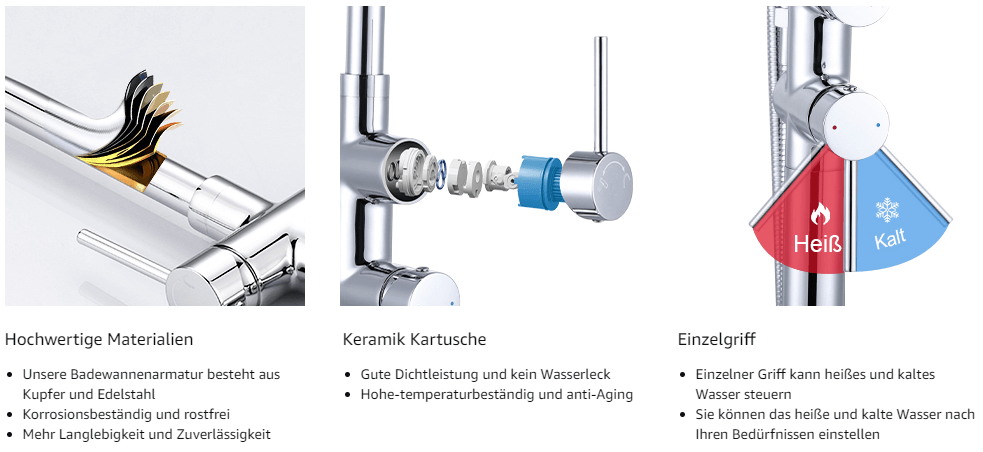 arcora freistehende wannenarmatur chrom bodenmontage mit handbrause fuer wanne 1