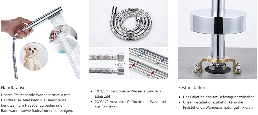 arcora freistehende wannenarmatur chrom bodenmontage mit handbrause fuer wanne 2