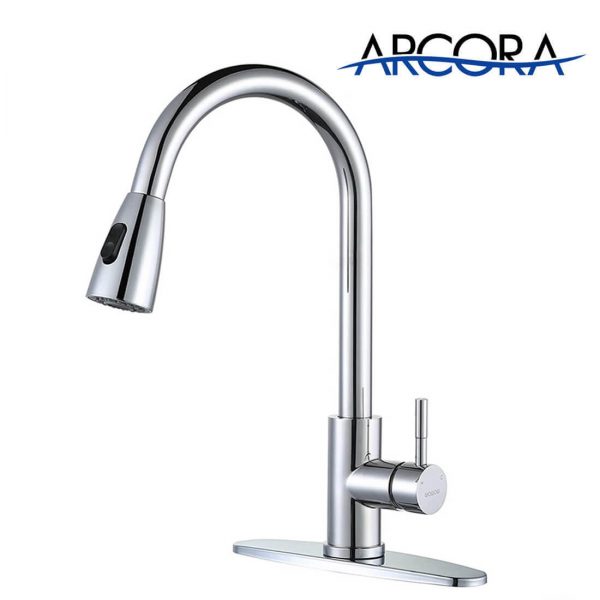 ARCORA Küchenarmatur ausziehbar, Hochdruck Wasserhahn Küche 360° schwenkbar Armatur Küche aus Edelstahl Mischbatterie Küche mit keramischer Kartusche auslaufsicher 2 Strahlarten Chrome arcora kuechenarmatur ausziehbar hochdruck wasserhahn kueche 360 schwenkbar armatur kueche aus edelstahl mischbatterie