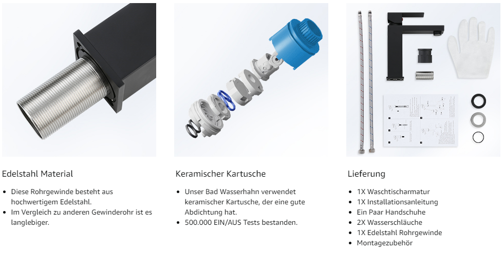 arcora waschtischarmatur wasserhahn bad aus edelstahl einhandmischer waschbeckenarmatur mit kalte und heisse wasserschlaeuche 2