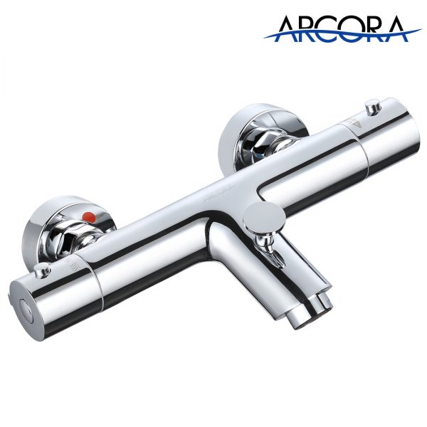 1 3090300C ARCORA Thermostatic Mixing Valve Wall Mount Hot Cold Water Mixer Chrome 6