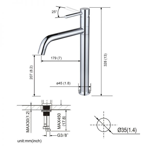 18 2311601 ARCORA Becken Wasserhahn Edelstahl Chrom High Arc 2