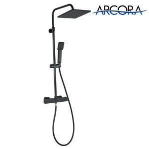 ARCORA Duschsystem mit Termostat schwarz Eckig mit Handbrause aus Edelstahl