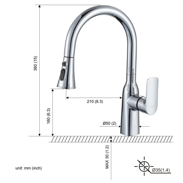 2310200C白底1logo 4 Arcora Single Handle Chrome Kitchen Sink Faucet nga adunay Sprayer High Arc