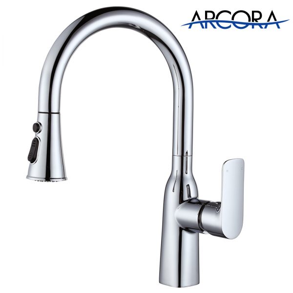 2310200C1logo Arcora Single Handle Chrome Kitchen Sink Faucet nga adunay Sprayer High Arc 1