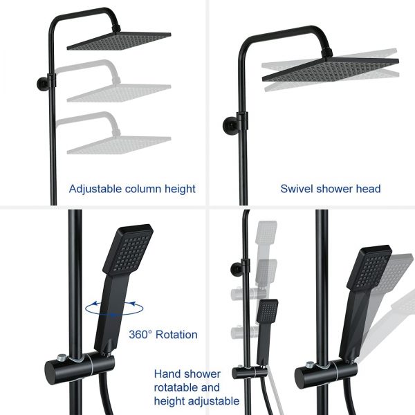 ARCORA Thermostatic Shower Set Black With Handheld Shower 4