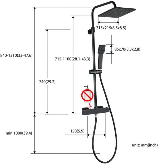 ARCORA Thermostatic Shower Set Black With Handheld Shower 5