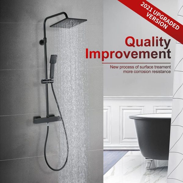 ARCORA Thermostatic Shower Set Black With Handheld Shower 7