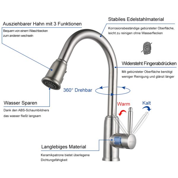 ARCORA Top Rated Pull Down Küchenarmaturen Nickel gebürstet 1