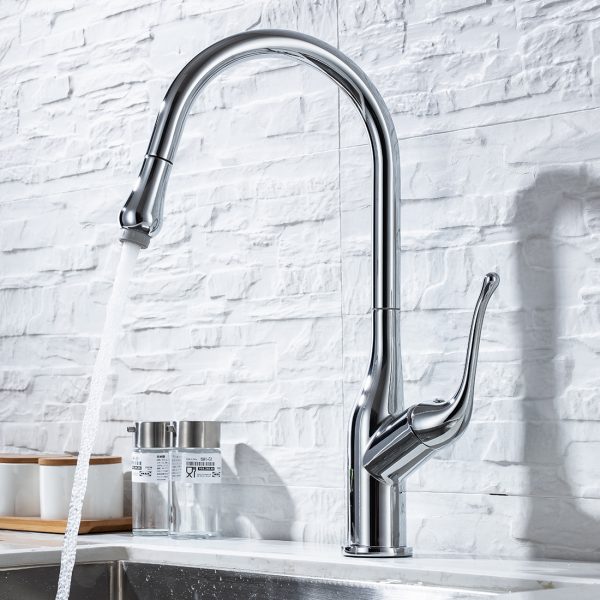 Modern High Arc Swivel Spout Pull Down Sprayer Kitchen Faucet Chrome 3