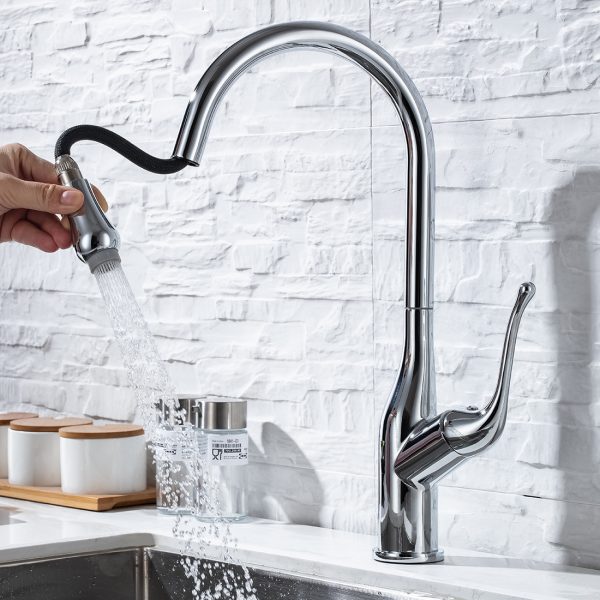 Modern High Arc Swivel Spout Pull Down Sprayer Kitchen Faucet Chrome 6