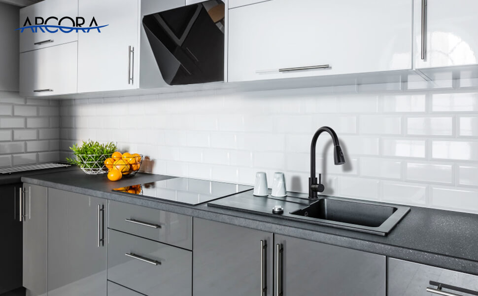 arcora matt schwarz auziehbare wasserhahn küche mit 3 modi 9