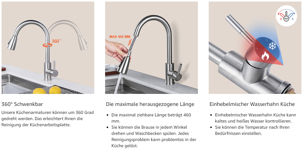 arcora wasserhahn kueche mit brause 1