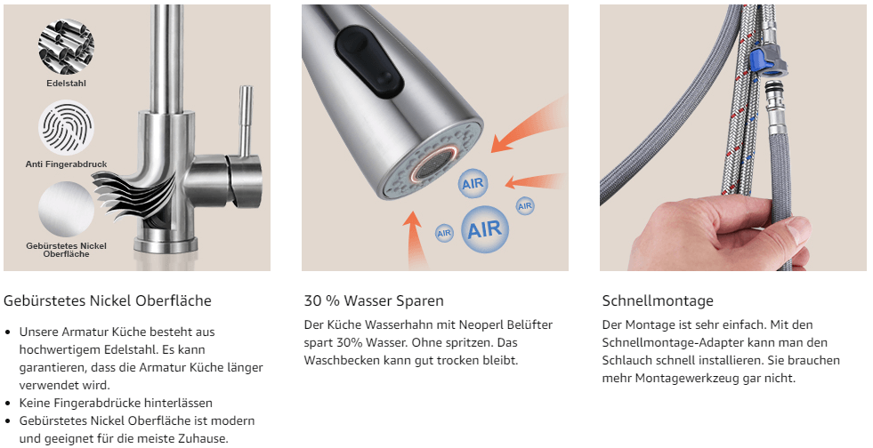 arcora wasserhahn kueche mit brause 2