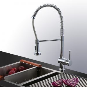 Chrom Küchenarmatur Schwenkbarer Auslauf Einhandspüle Pull Down Spray Mixer Tap