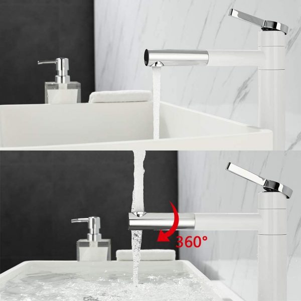14 Bad hoch Waschticharmatur Weiß Mischbattere Waschtisch Armatur Einhebelmischer für Bad Messing Chrom 1