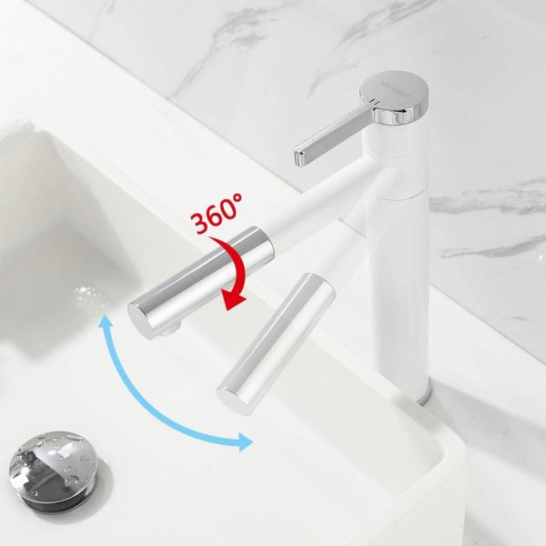 14 Bad hoch Waschticharmatur Weiß Mischbattere Waschtisch Armatur Einhebelmischer für Bad Messing Chrom 2