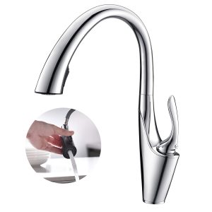 Mga Faucet sa Kusina Chrome Tapos na Hilahin Out Single Lever 1 Hole Bracket Pull Out Contemporary Kitchen Faucet