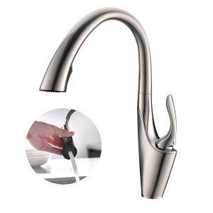 Likompo tsa kichineng Brushed Nickel One-Hand Lever Pull 1-Hole Bracket Contemporary Kitchen Faucet Commercial