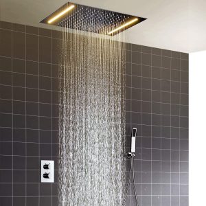 Sistema di doccia, doccia multifunzionale cù temperatura costante, 360 × 500 mm, pioggia, acciaio inox 304, doccia a manu, set doccia di pioggia