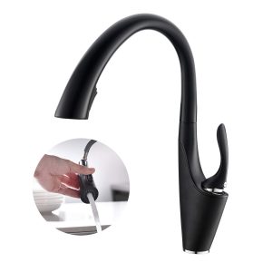 Black Kitchen Faucet Single Hand Lever Pull 1-Hole Bracket Contemporary Add on Button Sink Mixer Commercial