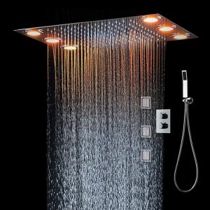 Sistema de dutxa, dutxa multifuncional amb temperatura constant, 360 × 500 mm, pluja, acer inoxidable 304, dutxa de mà, dutxa de pluja