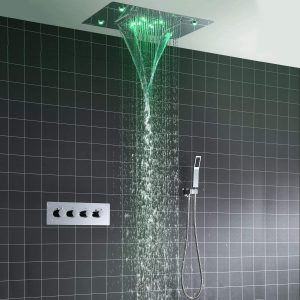 מערכת מקלחת, מקלחת רב תכליתית בטמפרטורה קבועה, 360 × 500 מ"מ, גשם, נירוסטה 304, מקלחת יד, סט מקלחת גשם