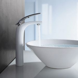 Weiß Chrom Waschtischarmatur hoch Wasserhahn Bad Armatur Badzimmer Einhebelmischer Badarmatur Waschbecken Waschtisch Mischbatterie
