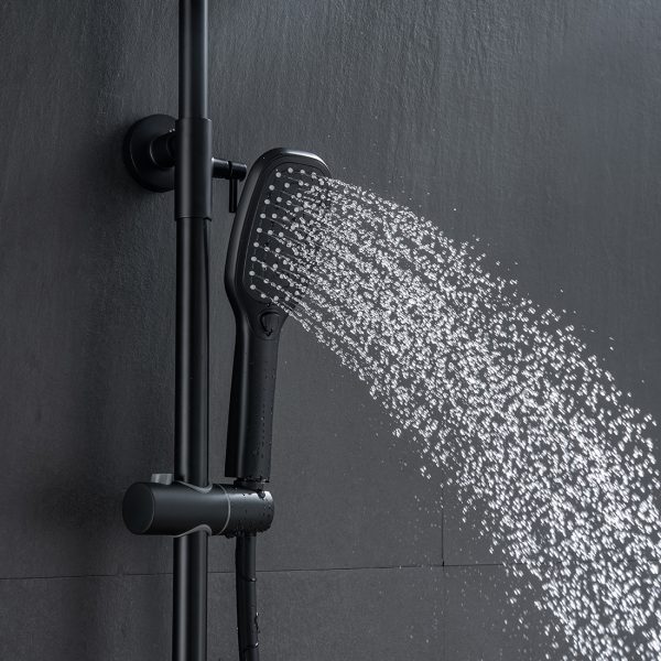 Thermostatic Shower Fixture Wall Mount Matte Black Stainless Steel 2 Function nga adunay Hand Sprayer 4