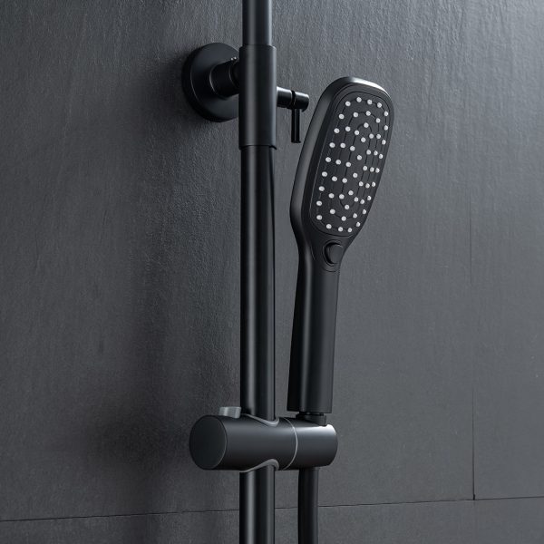 Thermostatic Shower Fixture Wall Mount Matte Black Stainless Steel 2 Function nga adunay Hand Sprayer 8