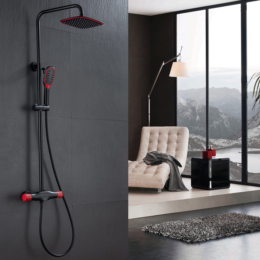 CASAINC Duschsystem Mit Regenduschkopf & Handbrause – Matt Schwarz, Wandmontage