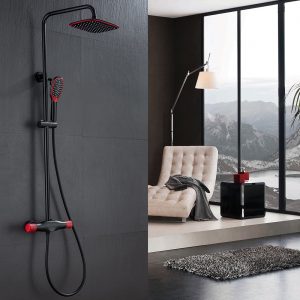 Thermostatisch douchesysteem regendouche met handdouchesets zwart en rood