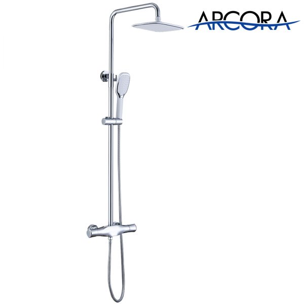 Thermostatic Shower System Polish Chrome Rainfall Shower Head with Handheld Sprayer Set 1 1