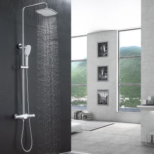 Thermostatic Shower System Polish Chrome Rainfall Shower Head with Handheld Sprayer Set 1 2