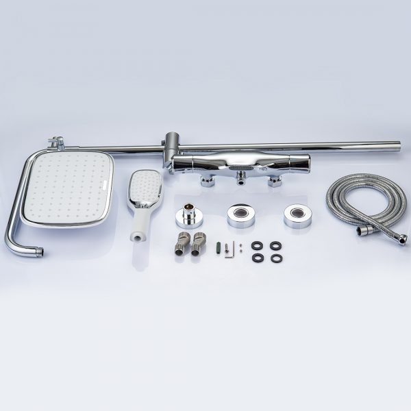 Thermostatic Shower System Polish Chrome Rainfall Shower Head with Handheld Sprayer Set 1 7
