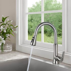 Faucet sink ARCORA dengan faucet dapur pancuran faucet tarik keluar faucet dapur dengan 2 mod semburan 360 ° putar pengadun tuas tunggal ketuk nikel disikat