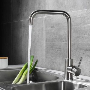 ARCORA Wasserhahn Küche Edelstahl 360° drehbar Küchenarmatur Einhebelmischer mit Warm- und Kaltwasser Mischbatterie Nickel Gebürstet für Doppel Spülbecken Spültischarmatur