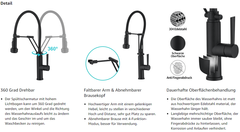 arcora 360 drehbar schwarz kuechenarmatur 1