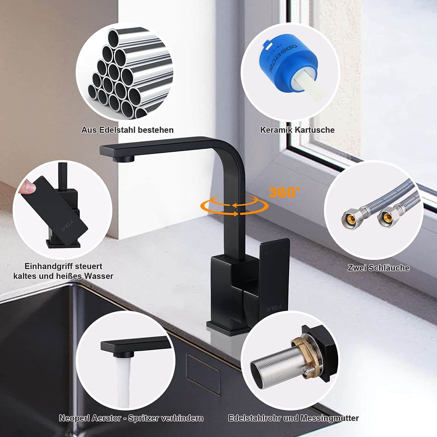 arcora wasserhahn kueche mit 2 schlaeuche armatur 7
