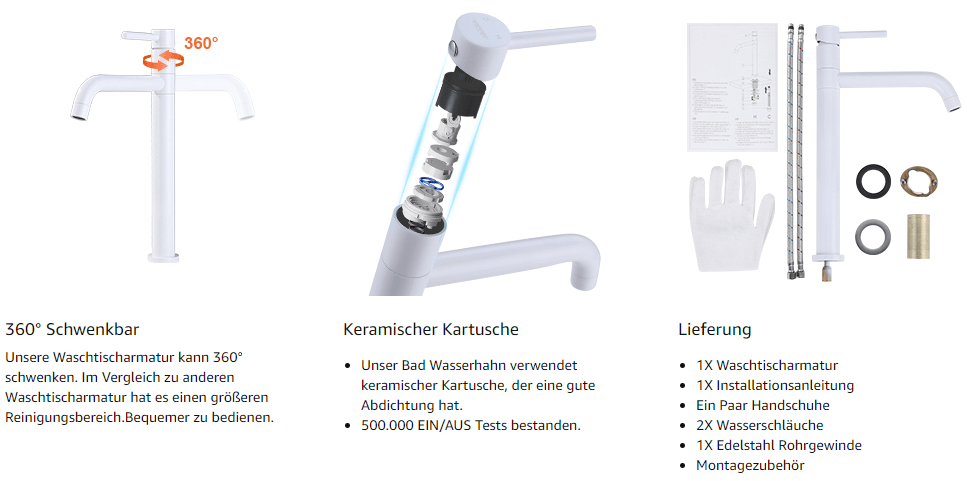 arcora weiss hoch waschtischarmatur