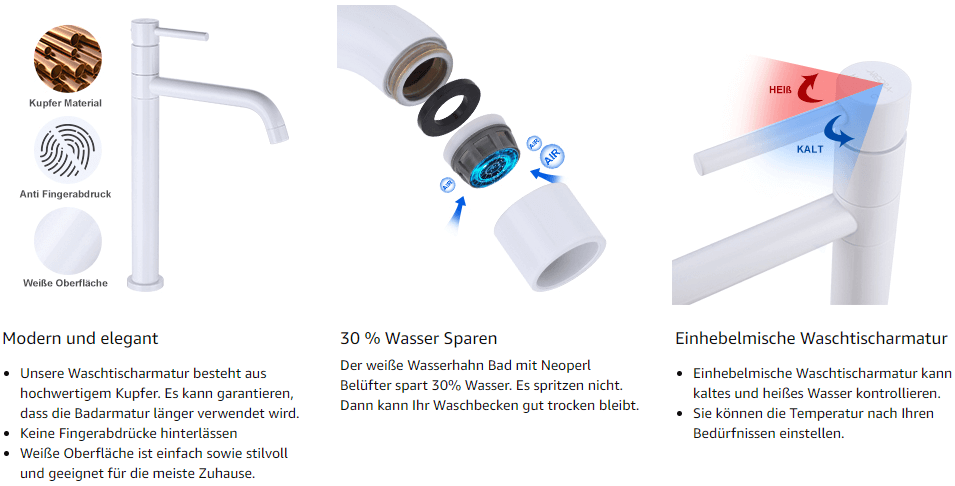 arcora weiss hoch waschtischarmatur