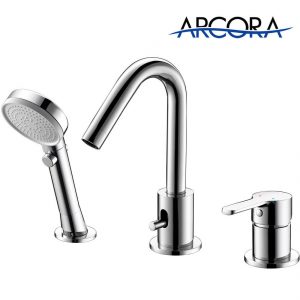 ARCORA 3 Loch Chrom Badewannenarmatur mit 3 Funktions Handbrause