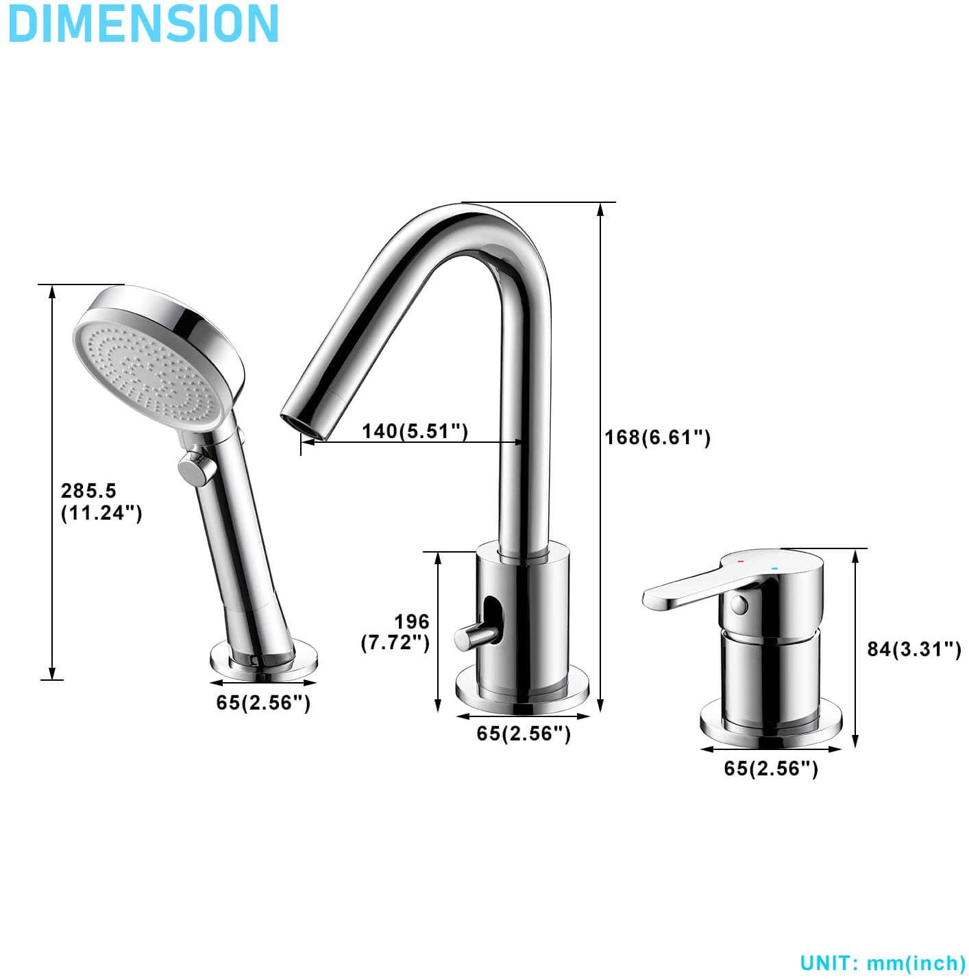arcora 3 loch chrom badewannenarmatur mit 3 funktions handbrause 6