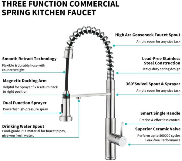 arcora 3 wege spiralfeder kuechenarmatur mit brausekopf trinkwasserhahn 3