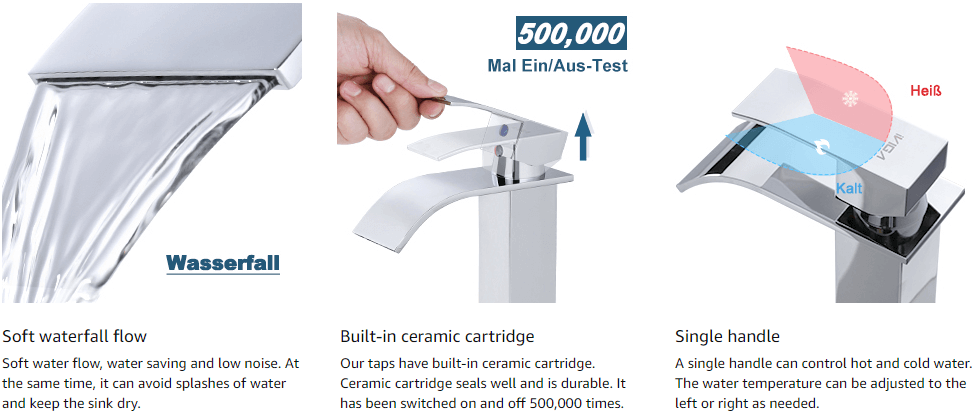 arcora chrom wasserfall waschtisch mischbatterie aus edelstahl 1