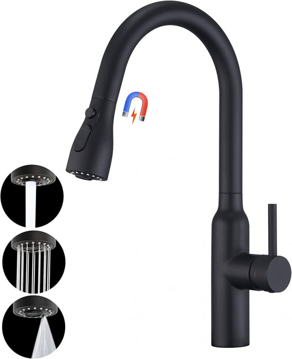 arcora matt schwarz hochdruck spueltisch mischbatterie mit magnet 3 funktionen 1